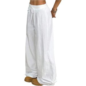 Pantalon large en lin 100 % pour fille FOXA, taille haute élastique, long, ample et respirant, pour un usage décontracté - Product Image 1