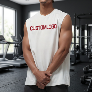 Débardeur blanc sans manches pour homme, col rond, séchage rapide, polyester, imprimé lettres sur le devant, vêtements de sport décontractés - Product Image 4