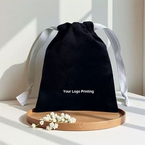 Wholesale Luxury Velvet Flannel Clothes Dust Bag Customized Black Color <b>Drawstring</b> <b>Pouch</b> With Logo Printing - Product Image 1