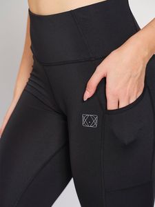 Women's Dark Grey Solid Active Wear Ankle Length Tights with Convenient Mobile Pocket Stretch Lycra <b>Leggings</b> for <b>Gym</b> Fitness - Product Image 4