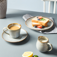 Service de vaisselle en céramique bleu émaillé, assiettes en porcelaine fine, vaisselle de table pour restaurant