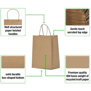 Nhà Máy Giá có thể tái chế <span class=keywords><strong>Kraft</strong></span> Nâu Túi giấy với sợi dây thừng xử lý logo của bạn phẳng xử lý <span class=keywords><strong>Kraft</strong></span> túi giấy - Product Image 4