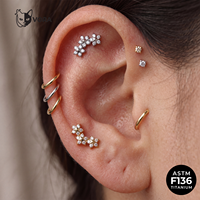 Perhiasan Tubuh ASTM F136 Titanium Implant Grade Cubic Zirconia Bintang Bunga Helix Conch Earring Berulir Internal untuk Anak-anak