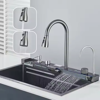 Évier de cuisine en acier inoxydable 304 à cuve unique grande taille, design moderne, robinet à affichage numérique, multifonction, cascade tactile 5