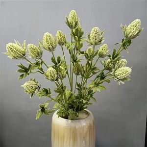 Nouvelles Fleurs Tropicales Artificielles à Tige Floquée Pliable, 6 Têtes d'Artichaut Eryngo pour Décoration de Maison, Mariage et Centres de Table - Product Image 1