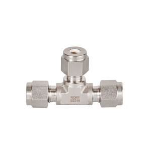 ข้อต่อทีแบบ T สแตนเลส 316 ยี่ห้อ ROKE ขนาด 2-50 มม. แบบเมตริก พร้อมข้อต่อแบบ Double Ferrule สำหรับน้ำ แก๊ส และของเหลว - Product Image 1