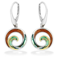 Pendentif Vague en Argent Sterling 925 Plaqué Deux Tons, Bois de Koa Hawaïen et Coquille d'Abalone, Bijoux Thème Vie Marine