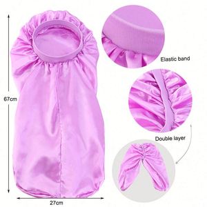 Bonnet de nuit en satin long bicolore personnalisé avec logo, bonnets turban pour la beauté des cheveux, avec bouton, vente en gros - Product Image 3