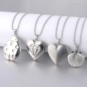 2024 Different Shapes Locket Pendants for Women Openable Photo Frame Glossy Stainless Steel Necklaces