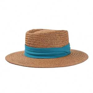 Chapeau de soleil de plage unisexe en paille tressée style canotier pour femmes et hommes, avec 3 rubans décoratifs tressés – Nouvelle collection été très tendance - Product Image 6