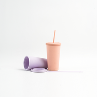 Gobelet de voyage personnalisé en plastique dépoli mat à double paroi de 17 oz et 20 oz avec couvercle et paille, sans BPA