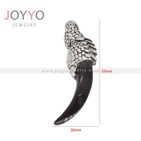 Pendentif en acier inoxydable avec dent de panthère noire et tête d'aigle en pierre noire, style nordique