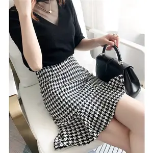 houndstooth black and white wool fabric four-sided elastic print dress Fashion high quality 4 Way Stretch