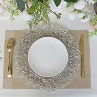 Décoration de mariage et fournitures : Nouvelle décoration de table – Assiettes rondes en plastique transparent de 13 pouces avec bordure baroque en relief