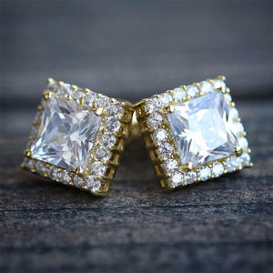 Pendientes de Diamantes con Corte Princesa Aibeca Station, Oro Sólido de 18K, Clásicos para Uso Diario de Mujer - Product Image 4