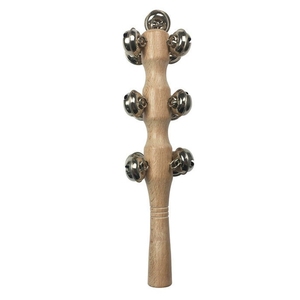 Lot de 12 clochettes métalliques avec manche en bois naturel non peint, instrument de percussion Orff pour l'entraînement rythmique des bébés - Product Image 1
