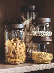 Contenedor de almacenamiento de alimentos para cocina, organizador de vidrio con tapa redonda de bambú, frascos herméticos para Fideos, cereales, arroz y aperitivos - Product Image 2