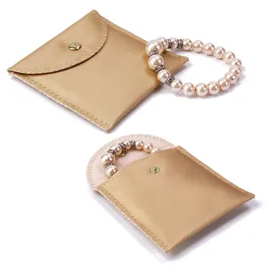 Custom Luxury Gold PU Leather Foam Padding Velvet Lining Jewelry Packaging Pouch