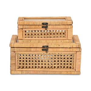Set di due scatole di gioielli in legno naturale Rattan e vetro HMS Design - Product Image 4