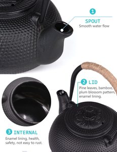 Nhật bản tetsubin Tea Kettle gang ấm trà với thép không gỉ Infuser đen 900ml hoàn toàn sứ nội thất - Product Image 4