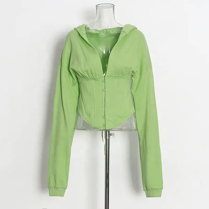 Light green sport and leisure hoodie women's spring summer waist slimming hooded fishbone hoodie jacket