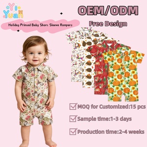 Combinaison bébé à col imprimé sur <span class=keywords><strong>le</strong></span> thème des fêtes, à manches courtes, boutonnée, une pièce, pour Noël et Halloween, vêtements pour nourrissons - Product Image 1