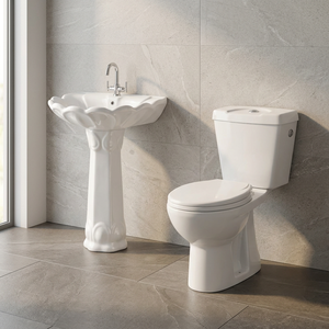 Ensemble WC et lavabo en céramique de haute qualité, deux pièces, avec piédestal, pour hôtels et salles de bain de projets - Product Image 3
