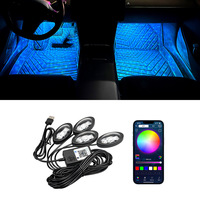 Lumières de sol de voiture RGB 4 en 1, contrôle par application, synchronisation musicale, lumière ambiante intérieure LED, USB, universel, décoration de sol de voiture, lampe d'ambiance
