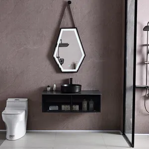 Маленькая гостиничная мебель, плавающие настенные шкафы, светодиодные зеркальные сенсорные переключатели для небольших ванных комнат