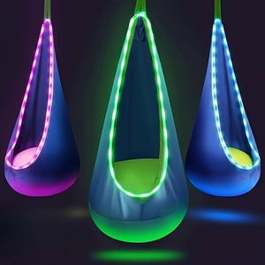 Baichuang Children's Swing Hanging Chair Indoor Outdoor Camping Swing Seat Chair Hammock With <b>Inflatable</b> Cushion LED Light - Product Image 1