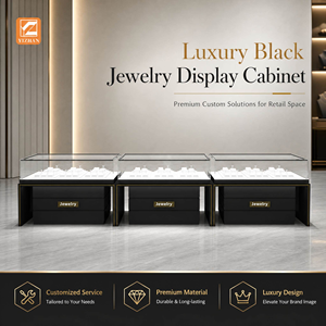 Comptoir de présentation de bijoux de luxe moderne avec éclairage LED, vitrine de vente au détail en verre noir sur mesure pour boutique de bijoux en centre commercial - Product Image 4