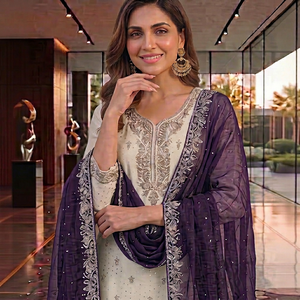 Qunoot Closet Traditional Indian <b>Pakistani</b> Women Salwar Kameez Set Embroidered Dupatta <b>Wedding</b> Diwali Party Wear Georgette - Product Image 1