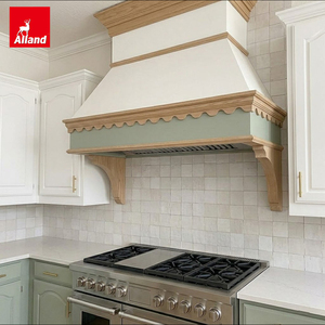 Meubles de cuisine Alland bicolores vert et blanc, style cathédrale cintrée, avec quincaillerie intégrée et îlot en marbre - Product Image 2