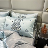 Soie lavée 3d imprimé couette ensemble de literie drap de lit 4 pièces housse de couette ensemble dessin animé literie OEM blanc King Size