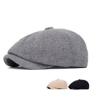 Gorro de Punto Cálido para Otoño e Invierno, Gorra Estilo Newsboy Británico, Gorra Casual de Moda para Hombre, Mezcla de Lana - Product Image 1