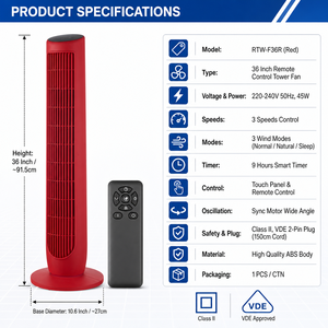 <span class=keywords><strong>Ventilateur</strong></span> de piédestal de tour sans pales de 36 pouces pour la chambre à coucher Accueil Design moderne Affichage numérique refroidissement par air tactile et télécommande - Product Image 2