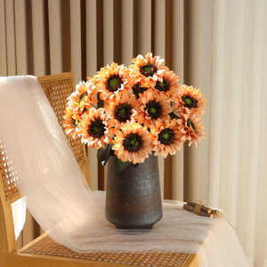 Venta caliente hermosa 9 cabezas otoño color artificial girasol ramo hogar boda Navidad Decoración - Product Image 2