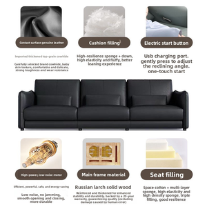 Nuevo Sofá Cama Reclinable Eléctrico de Tres <span class=keywords><strong>Plazas</strong></span>, Estilo Minimalista Francés, en Cuero Genuino, con Esponja, para Relajarse en la Sala de Estar - Product Image 6