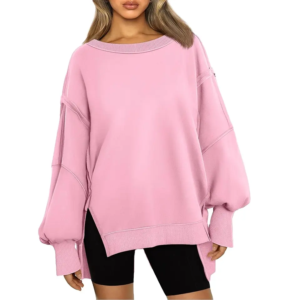 महिलाओं के बड़े क्रूनेक स्वेटशर्ट्स हुडीज़ फ़ॉल आउटफिट फ़ैशन किशोर लड़कियों के Y2k शीतकालीन कपड़े पॉकेट कैज़ुअल बुना हुआ हुड