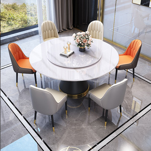 Italian Style Round <b>Marble</b> Dining <b>Table</b> With Rotatable <b>Top</b> And Chairs Set For Home Dining Room - Product Image 2