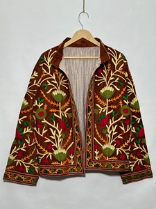 Women's Hand Embroidered Floral <b>Velvet</b> <b>Jacket</b> Full Sleeve Mandarin Collar Autumn Style Woven Polyester Elegant Design - Product Image 6