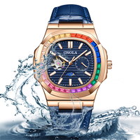 Montres automatiques Onola 3855CH en gros, bracelet en cuir, creux, étanche, mécanique, de haute qualité, aiguilles lumineuses, colorées
