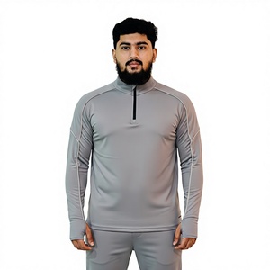 Camiseta Deportiva de Manga Larga para Hombre, Color Gris, Cierre de Media Cremallera, Secado Rápido, Corte Regular, Costuras en Contraste, Estilo Pullover - Product Image 1