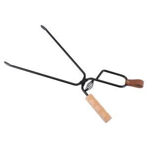 Pinces à charbon à ressort avec manche en bois pour barbecue, utilisation en camping en extérieur, construction métallique, conception anti-brûlure - Product Image 1