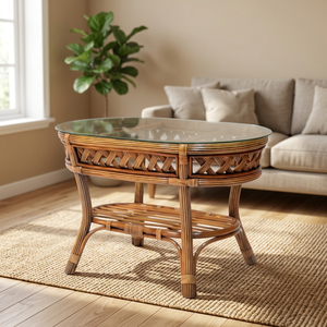 Mesa de Centro OMARA de Mimbre Hecha a Mano, Diseño Asiático Moderno, Muebles para Sala de Estar, con Cojín de Respaldo para Apartamento, Indonesia - Product Image 3
