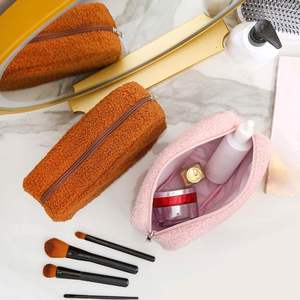 Custom Logo Promotion Teddy Fur Polyester Zipper Cosmetic Bag Portable Organizer Plush <b>Toiletries</b> <b>Storage</b> Bag Fashion Style - Product Image 2