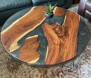 Round Epoxy River Coffee <b>Table</b> Live Edge Hardwood Resin <b>Table</b> Handcrafted Round Live Edge Epoxy River <b>Console</b> Wood Furniture - Product Image 3