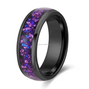 Poya kustom meteorit daun emas Rubi batu permata kerudung ruang ungu Amethyst Tungsten cincin