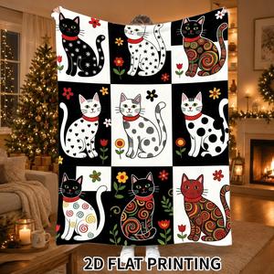 Manta de Franela con Dibujos Animados de Gatos, Manta para Siesta, Súper Suave, Lavable a Máquina, para Cama, Sofá, Personalizable con Impresión OEM OD 2 - Product Image 4