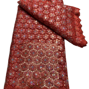 Tela bordada soluble en agua de alta calidad, la más nueva tela de encaje de cordón grande Aso Ebi elegante y cómoda para vestido de novia de <span class=keywords><strong>mujer</strong></span> - Product Image 1